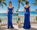 Royal Blue Satin Draped Evening Dress