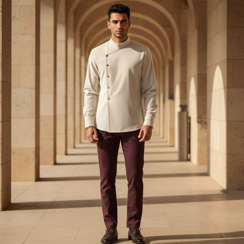 Ivory Monarch Asymmetric Designer Shirt
