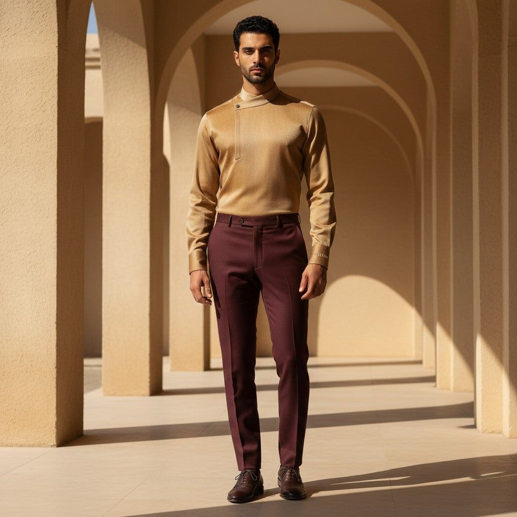 Golden Dune High-Neck Designer Shirt