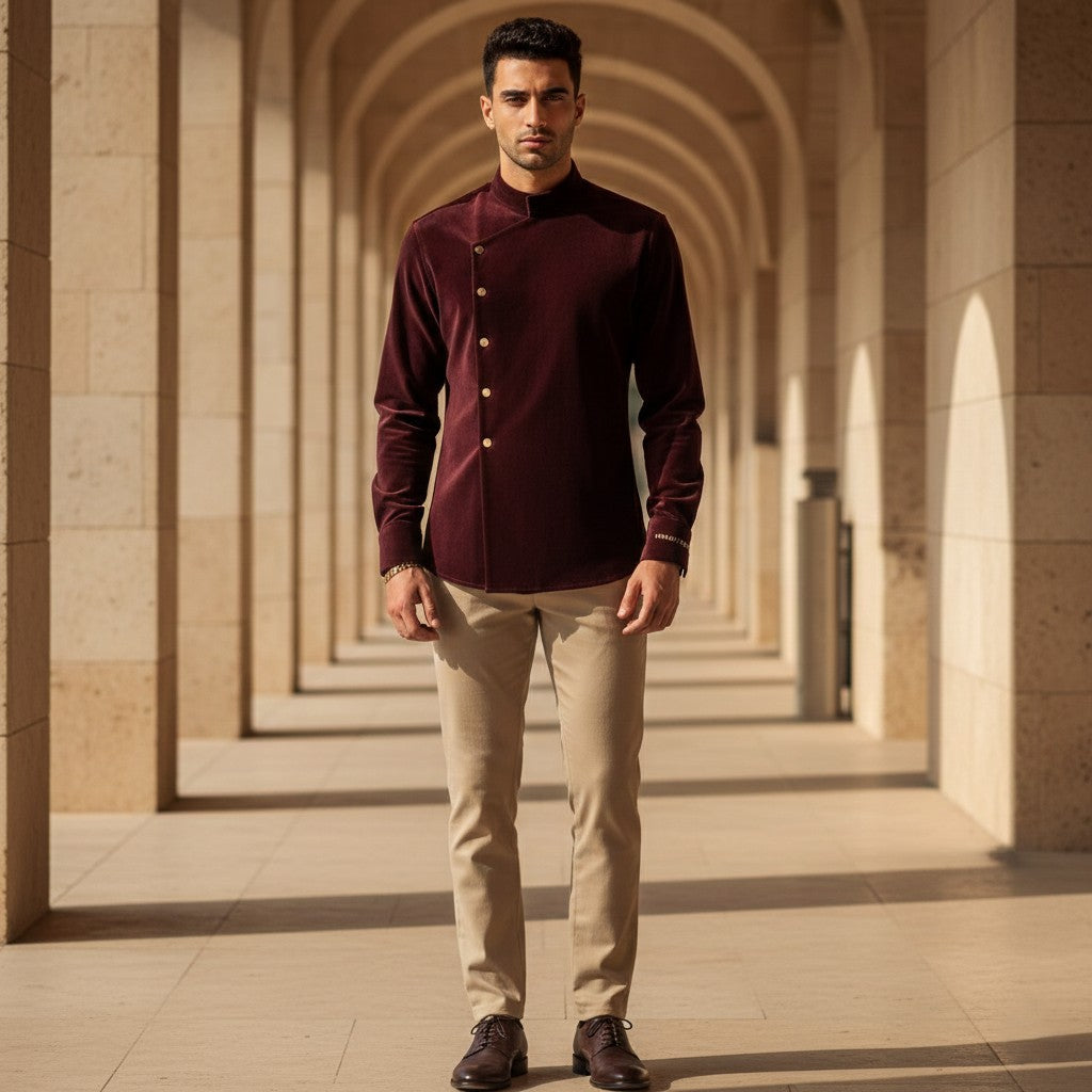 Royal Wine Asymmetric Designer Shirt